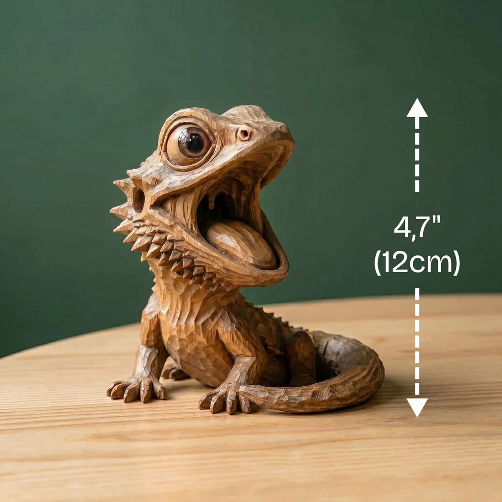 Bearded Dragon Figurine - Hand-carved Wooden Animal Figurine