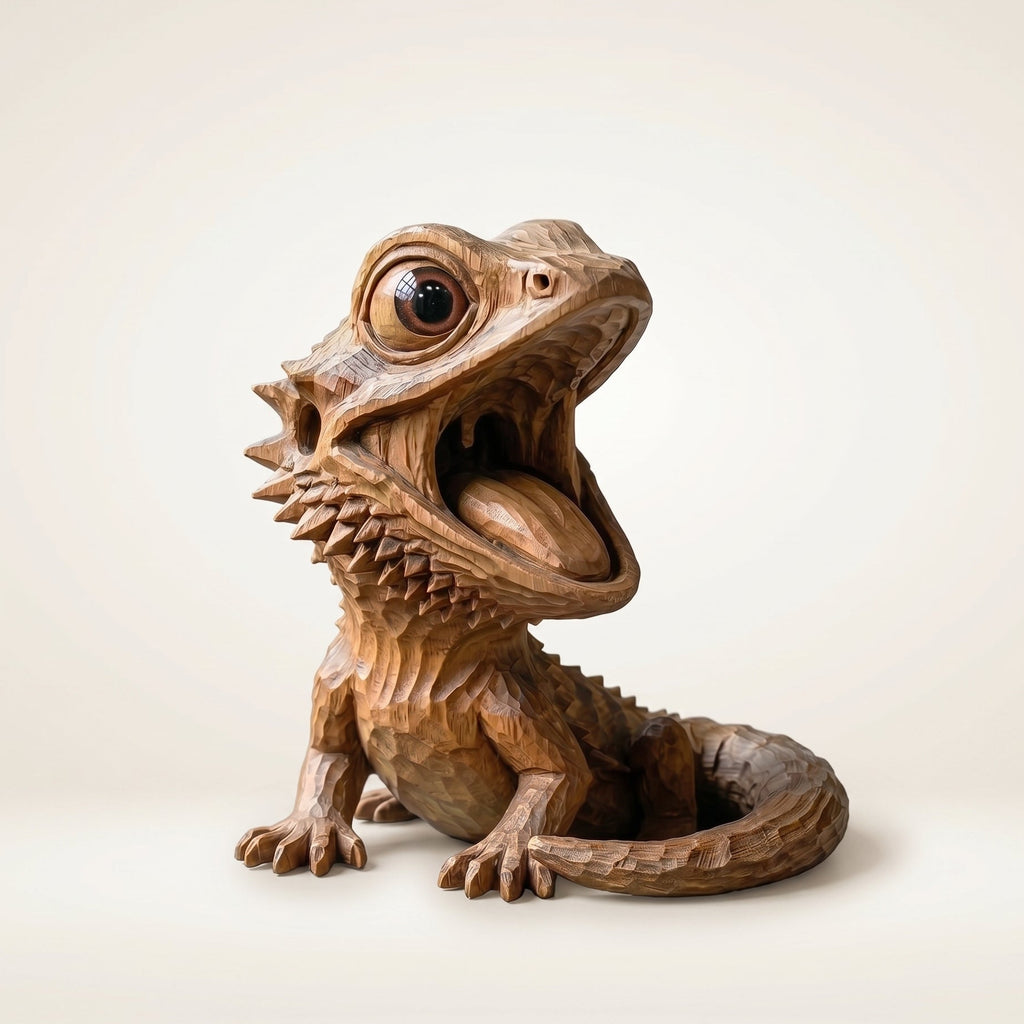 Bearded Dragon Figurine - Hand-carved Wooden Animal Figurine