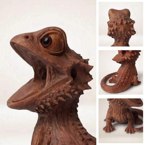 Bearded Dragon Figurine - Hand-carved Wooden Animal Figurine