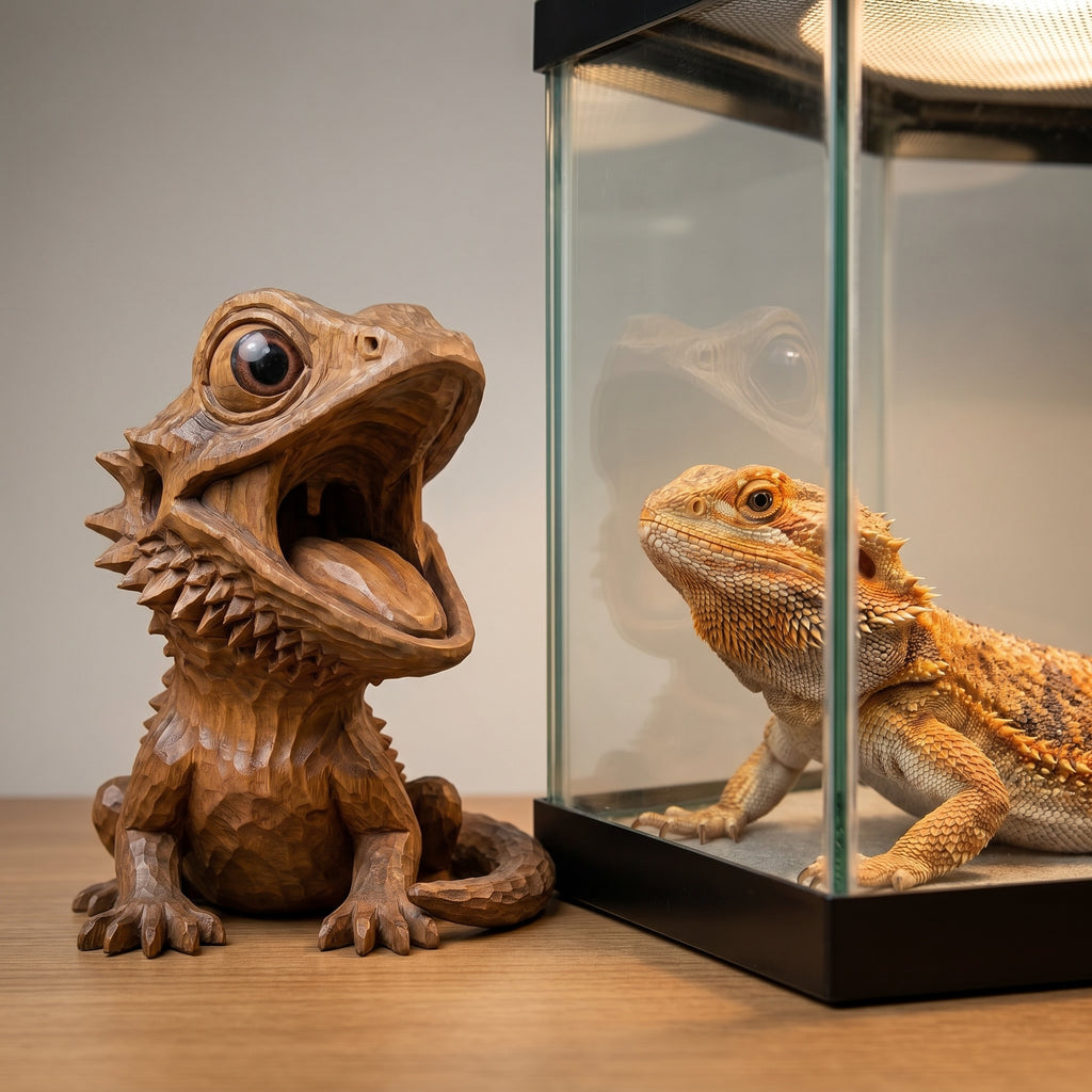 Bearded Dragon Figurine - Hand-carved Wooden Animal Figurine