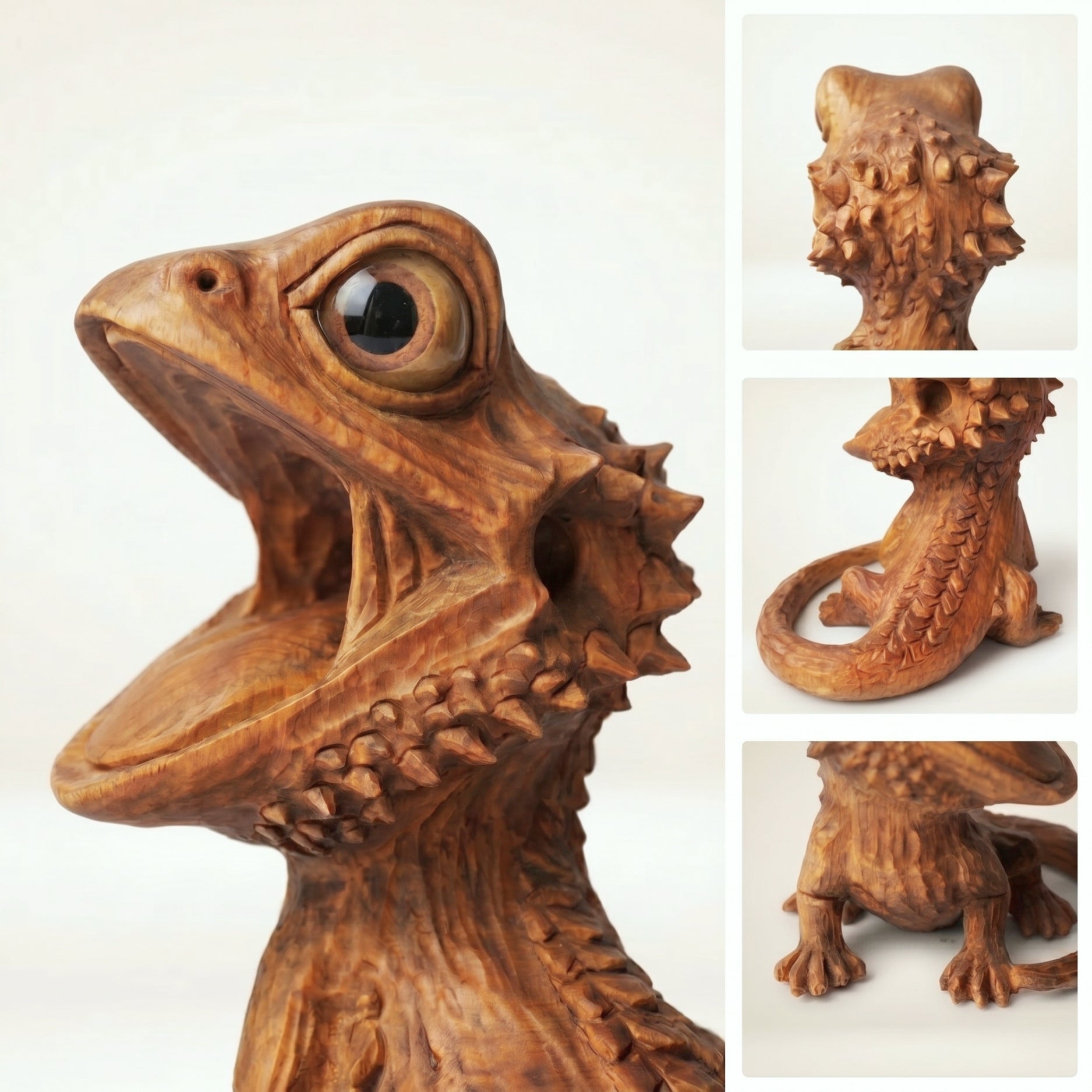 Bearded Dragon Figurine - Hand-carved Wooden Animal Figurine