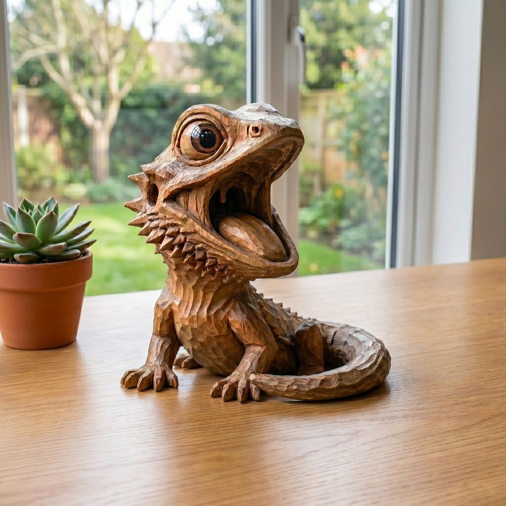 Bearded Dragon Figurine - Hand-carved Wooden Animal Figurine