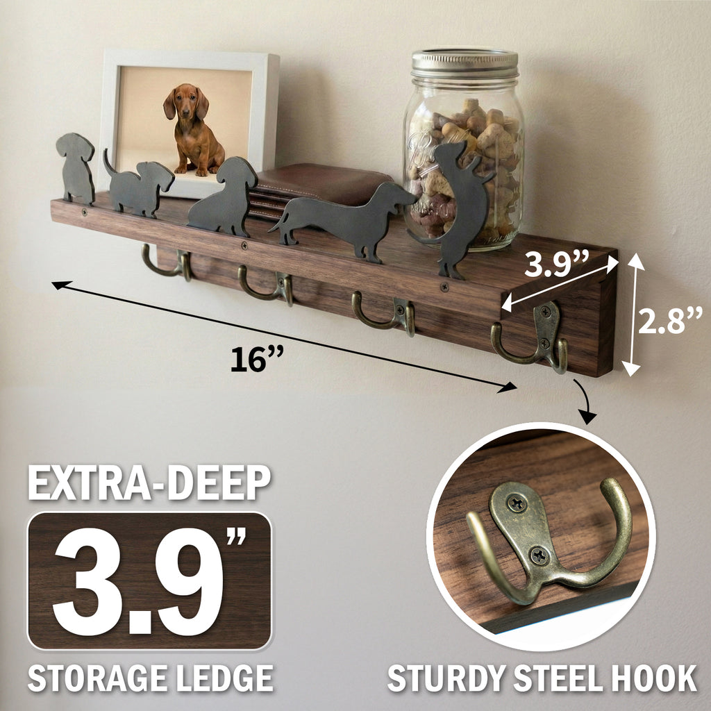 Wall Mounted Key Holder - Walnut Leash Hanger & Entryway Organizer (Custom Available)