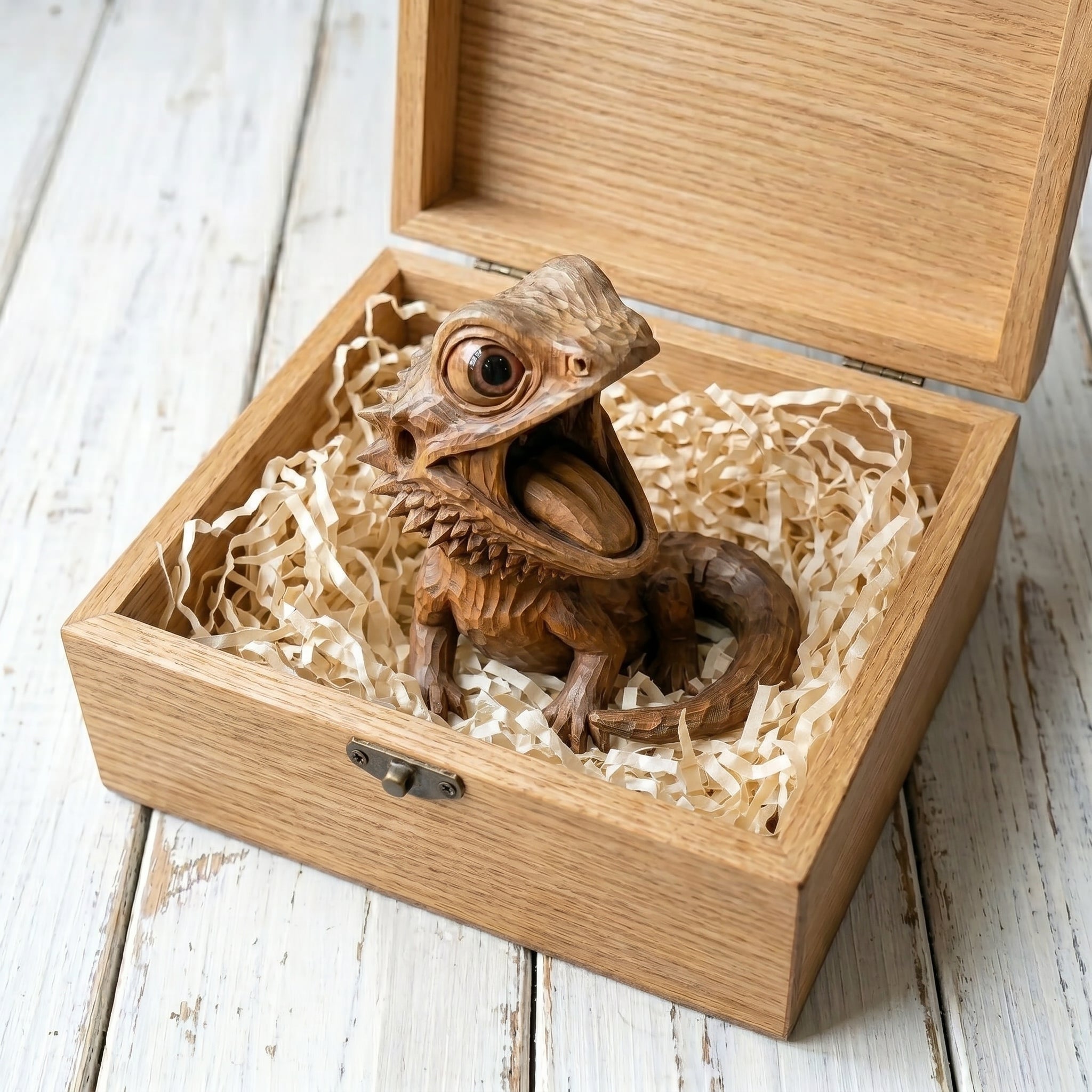 Bearded Dragon Figurine - Hand-carved Wooden Animal Figurine