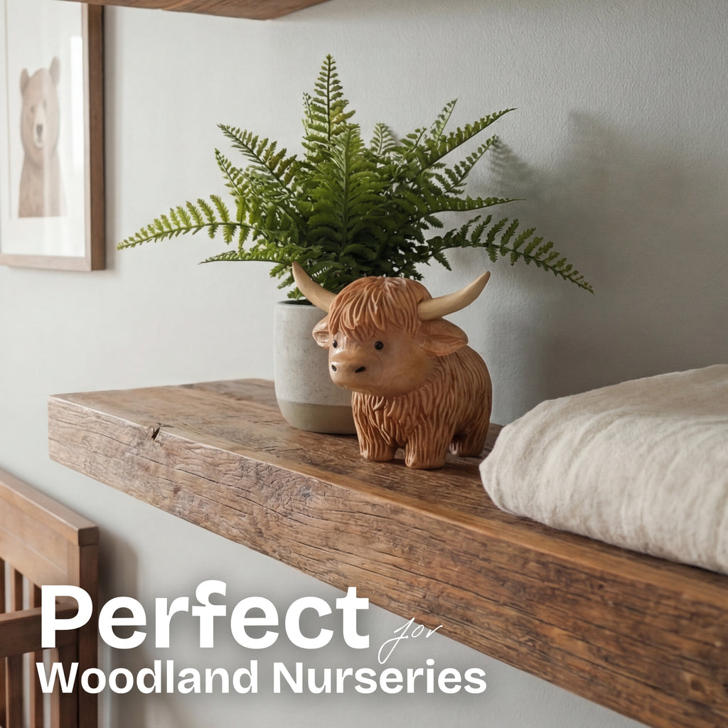 Highland Cow Figurine - Hand-carved Wooden Animal Figurine