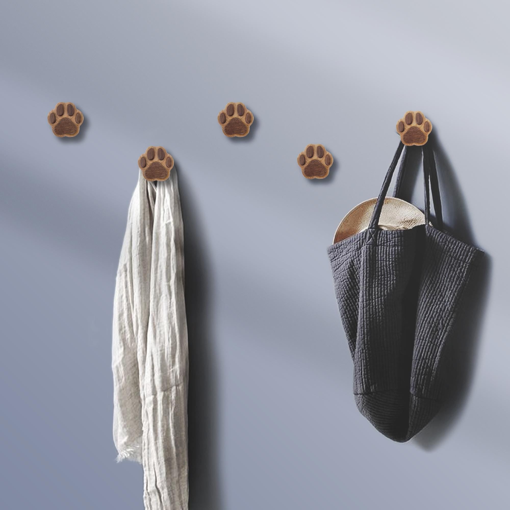 Wood Coat Wall Hook Dog Paw Leash Accessories Storage Holder Mounted Rustic Wooden Hat Cap Towel Rack Hanger Farmhouse Decorative Room Décor