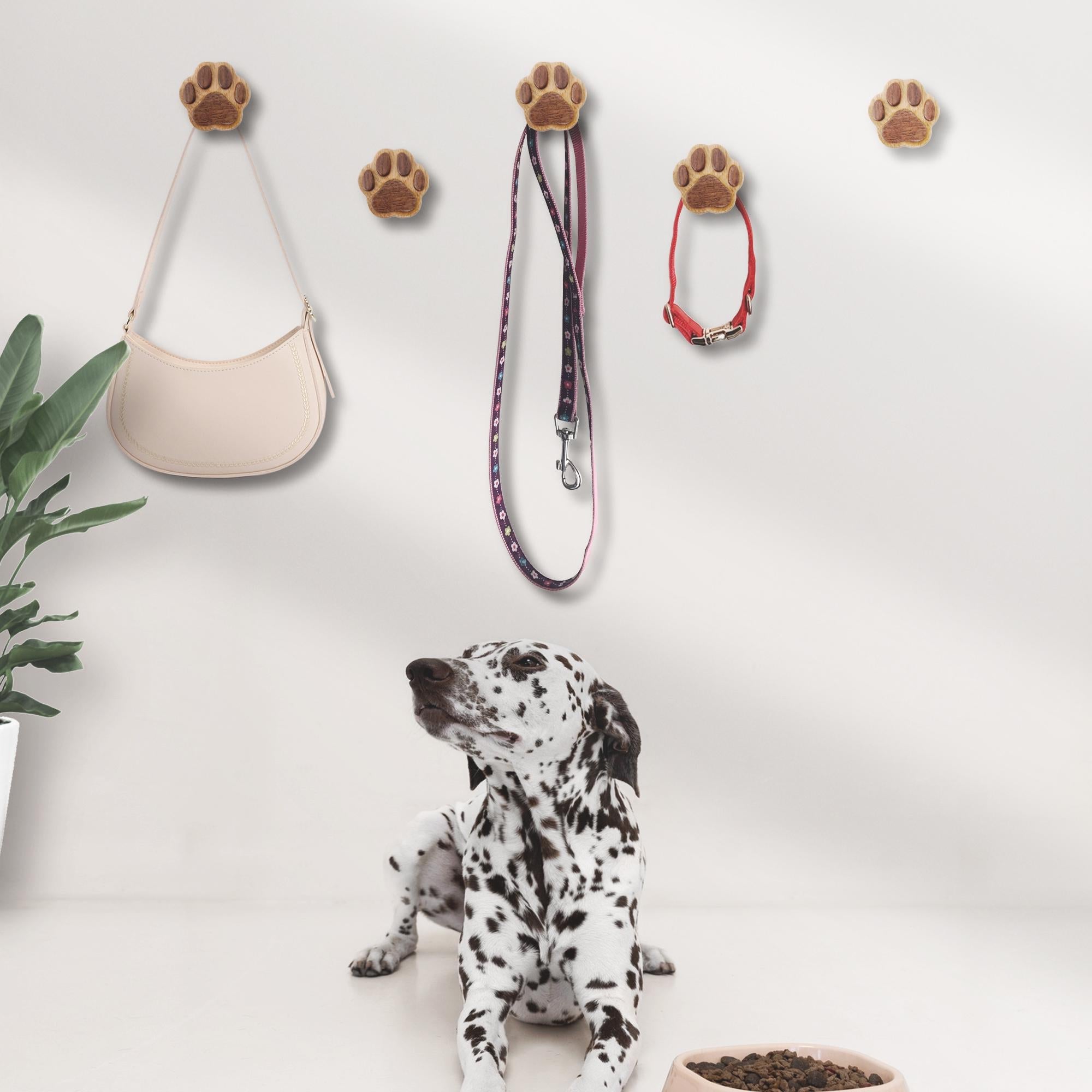 Wood Coat Wall Hook Dog Paw Leash Accessories Storage Holder Mounted Rustic Wooden Hat Cap Towel Rack Hanger Farmhouse Decorative Room Décor