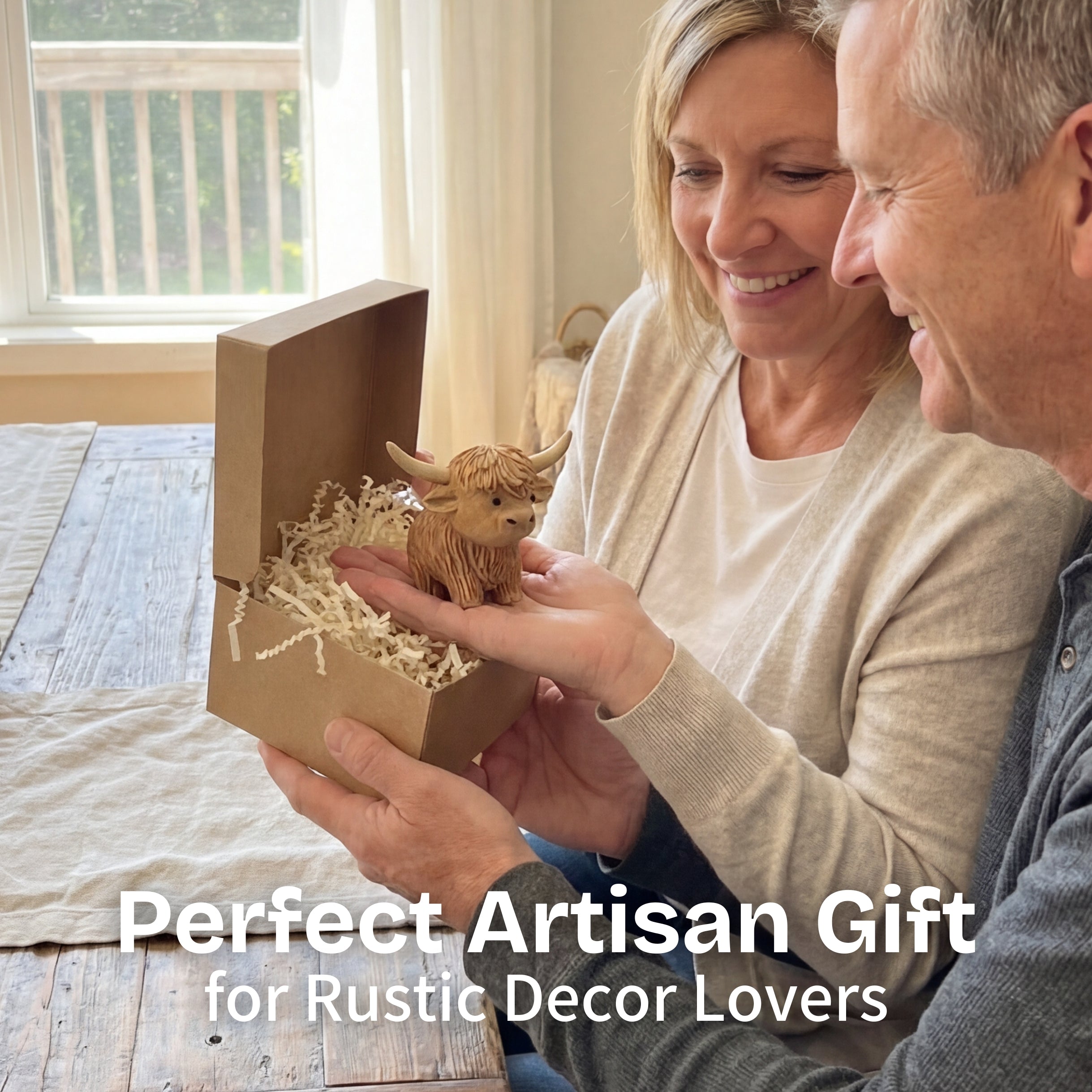 Highland Cow Figurine - Hand-carved Wooden Animal Figurine