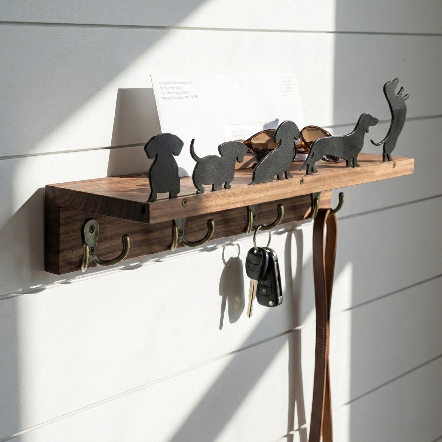 Wall Mounted Key Holder - Walnut Leash Hanger & Entryway Organizer (Custom Available)