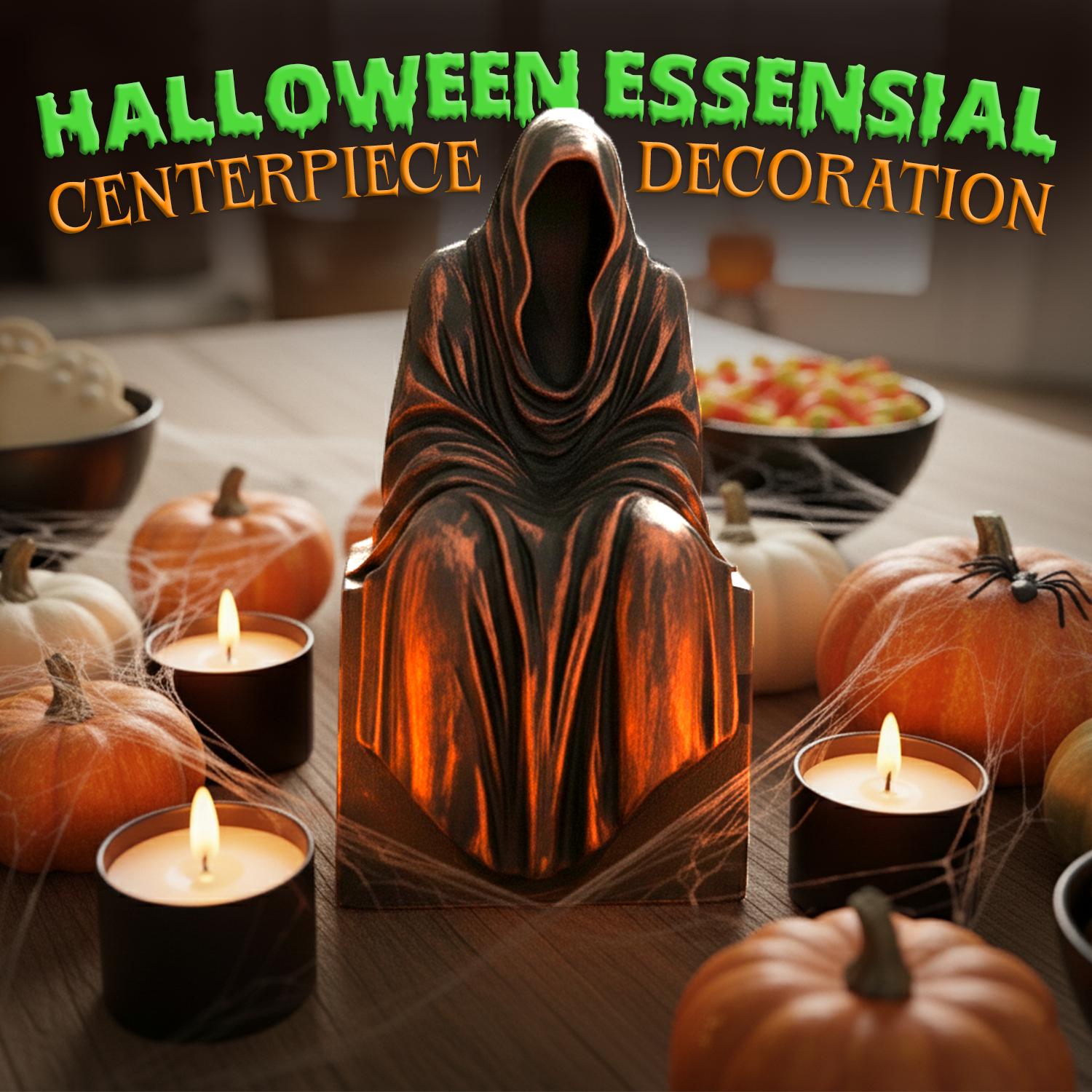 Handmade Wooden Grim Reaper Rustic Gothic Bookshelf & Table Decor Figurine