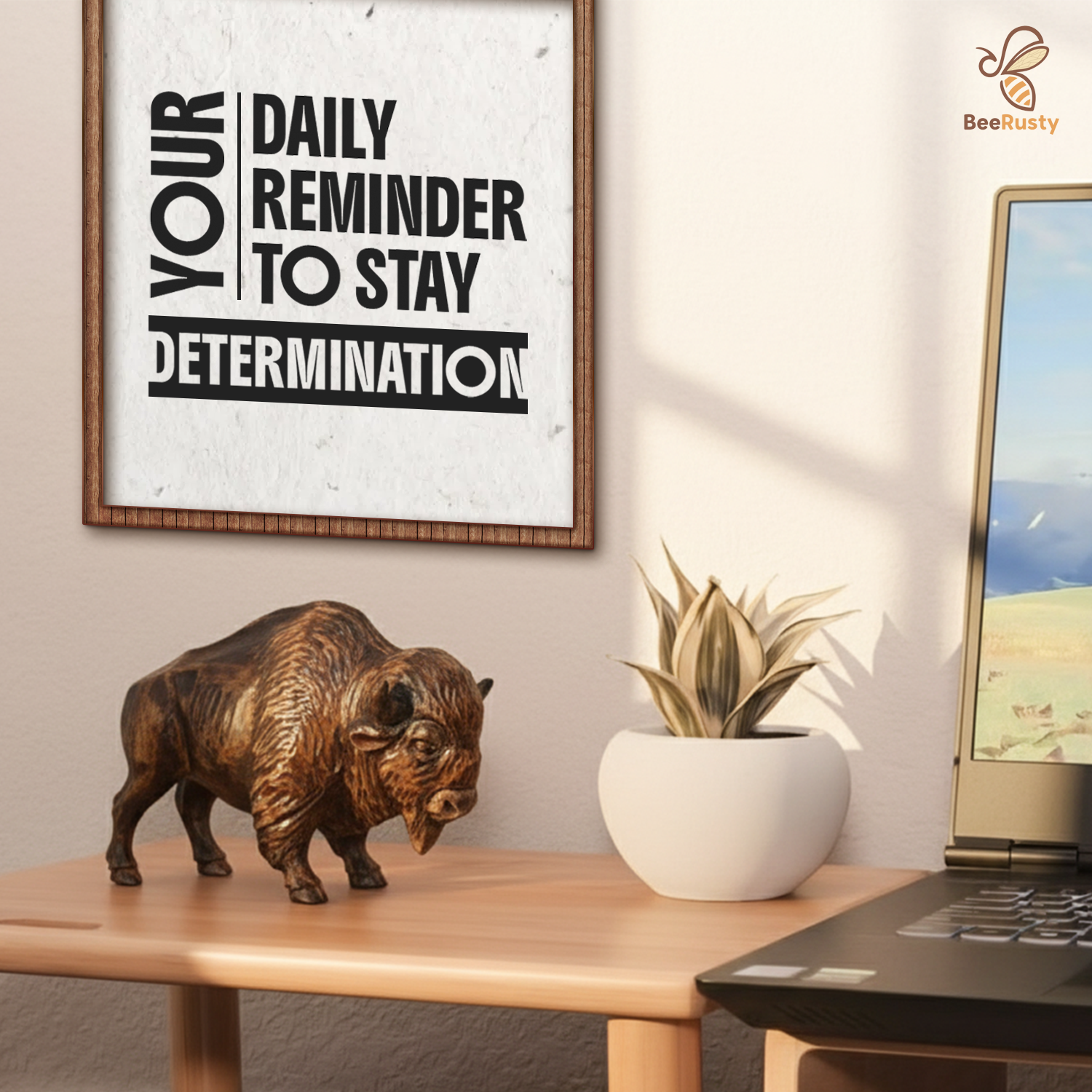 BeeRusty™ Hand-Carved Wooden Bison Figurine