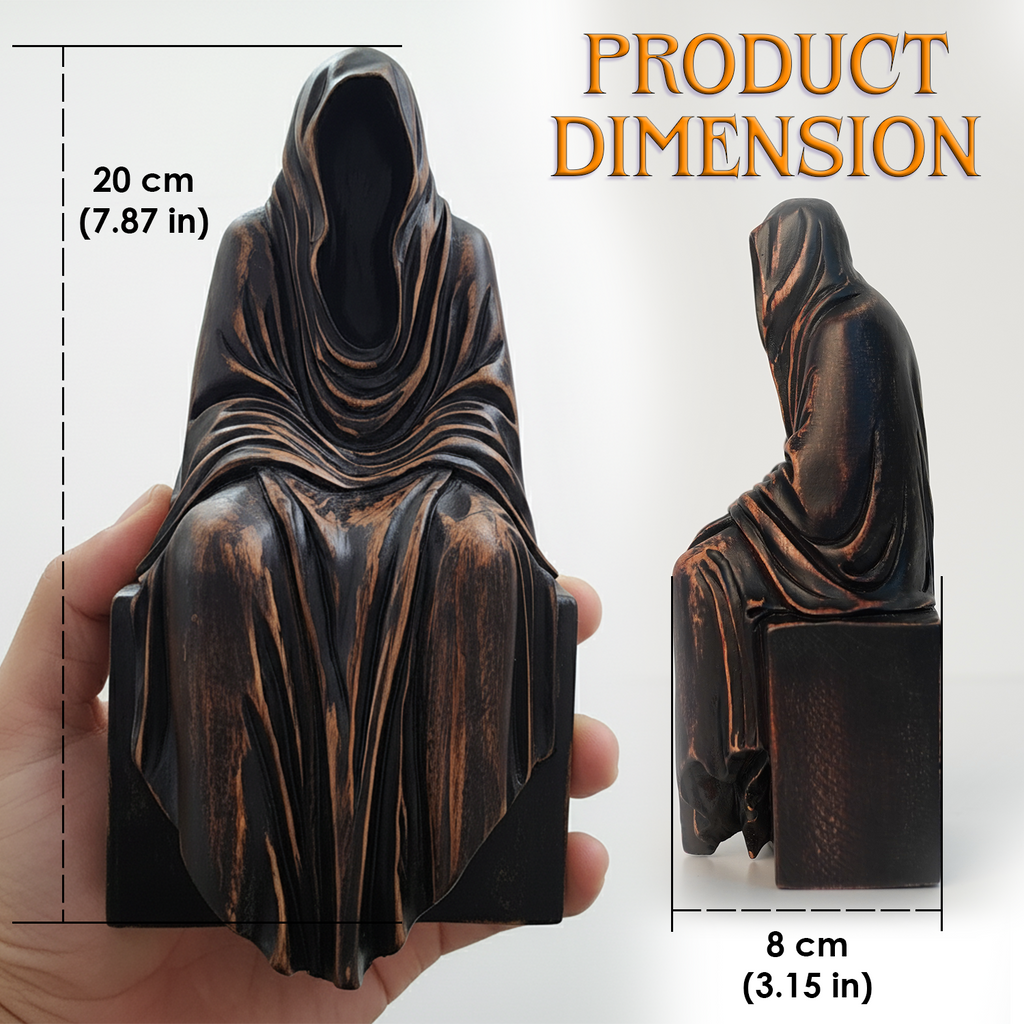 Handmade Wooden Grim Reaper Rustic Gothic Bookshelf & Table Decor Figurine