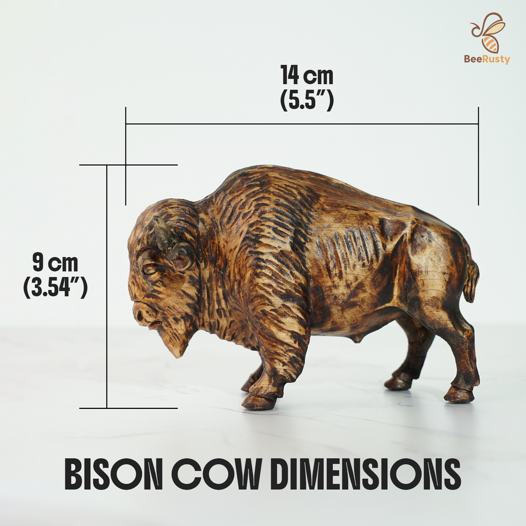 BeeRusty™ Hand-Carved Wooden Bison Figurine