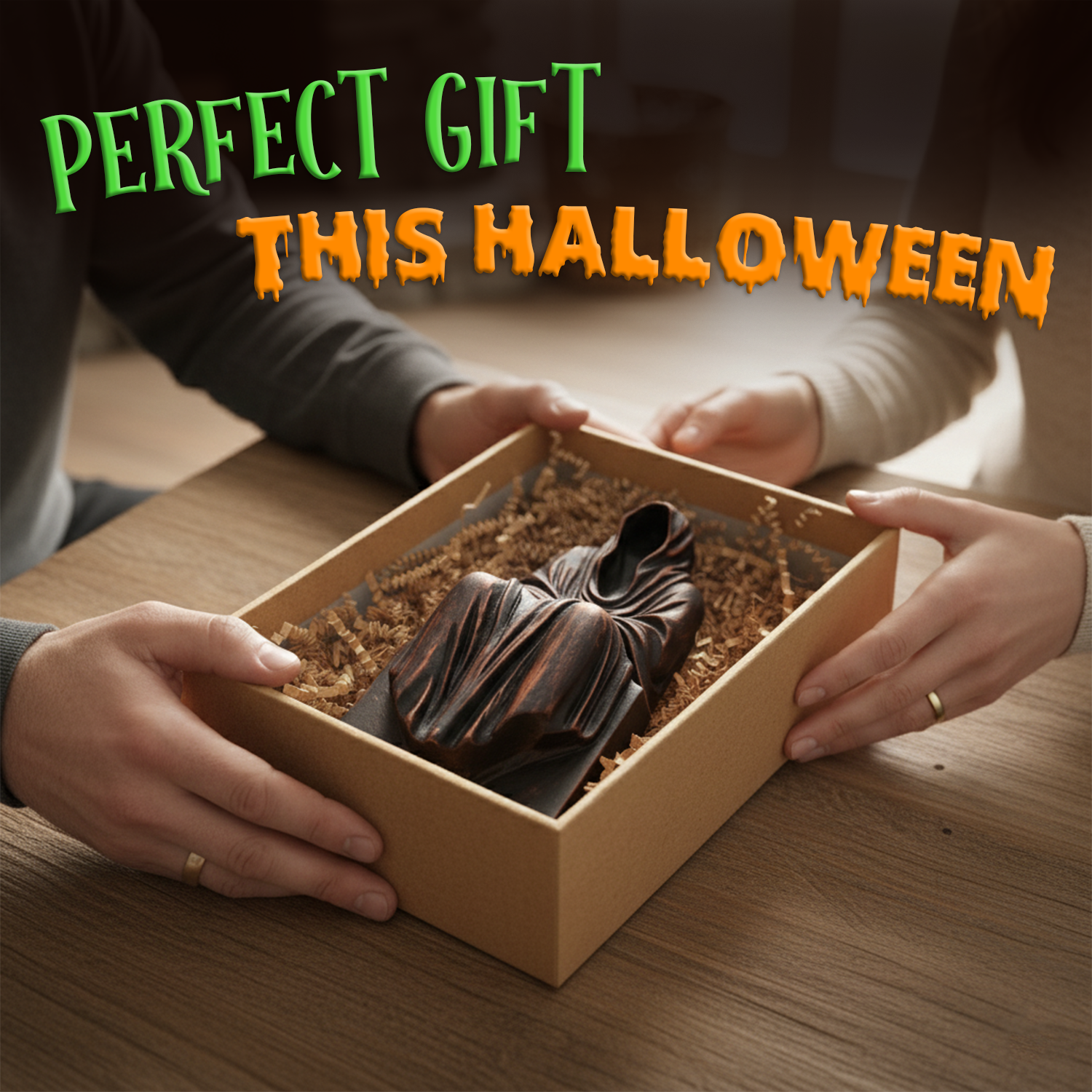 Handmade Wooden Grim Reaper Rustic Gothic Bookshelf & Table Decor Figurine