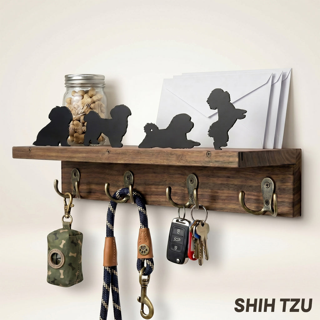 Wall Mounted Key Holder - Walnut Leash Hanger & Entryway Organizer (Custom Available)