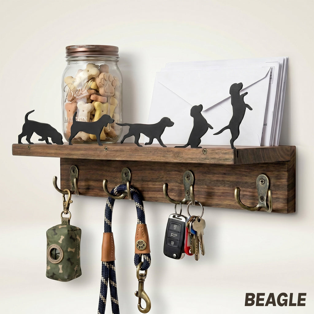 Wall Mounted Key Holder - Walnut Leash Hanger & Entryway Organizer (Custom Available)