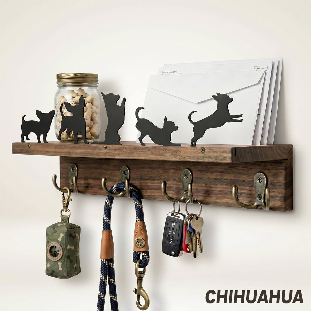 Wall Mounted Key Holder - Walnut Leash Hanger & Entryway Organizer (Custom Available)