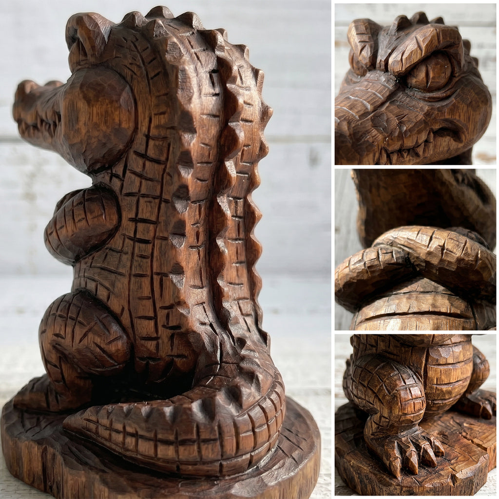 Crocodile Figurine - Hand-carved Wooden Animal Figurine