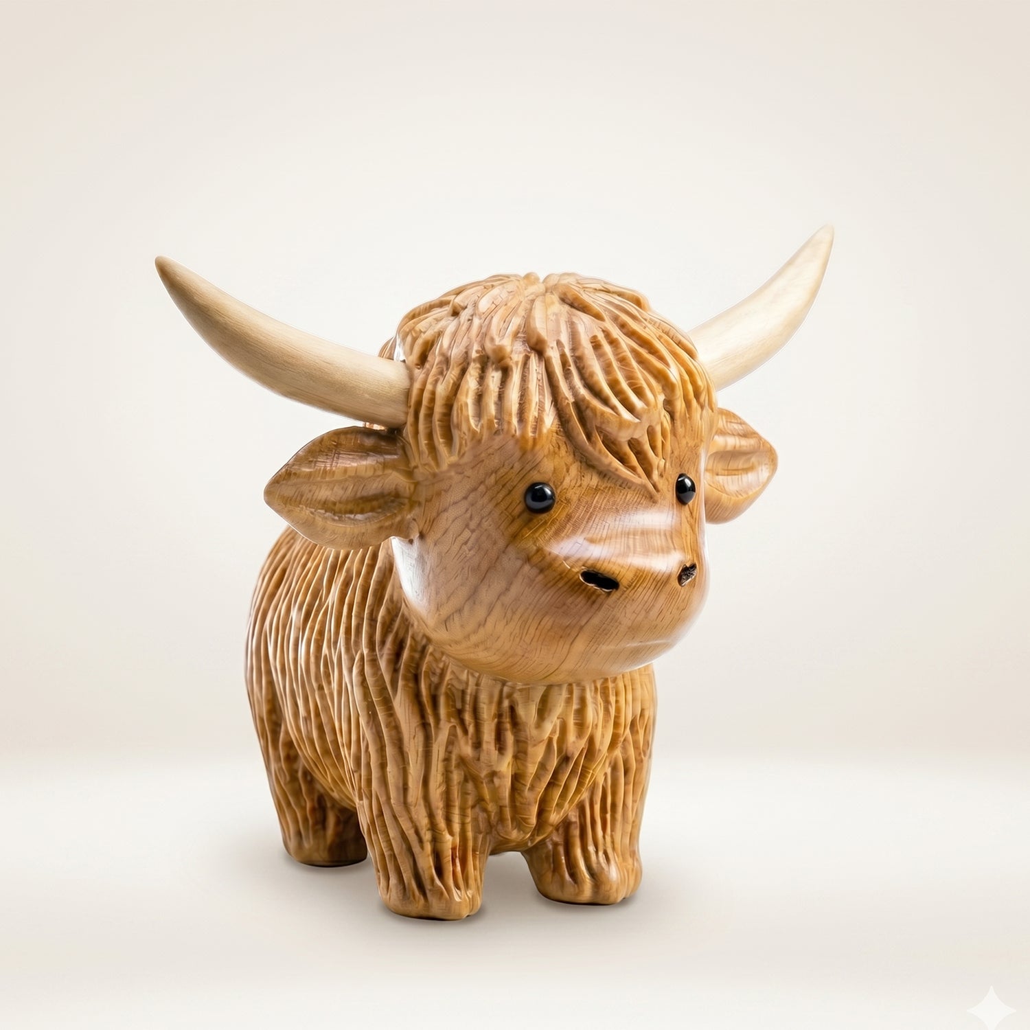 Highland Cow Figurine - Hand-carved Wooden Animal Figurine