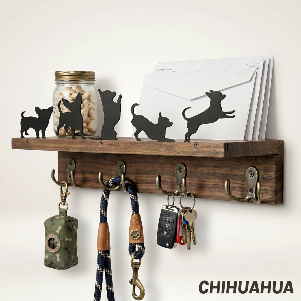 Wall Mounted Key Holder - Walnut Leash Hanger & Entryway Organizer (Custom Available)