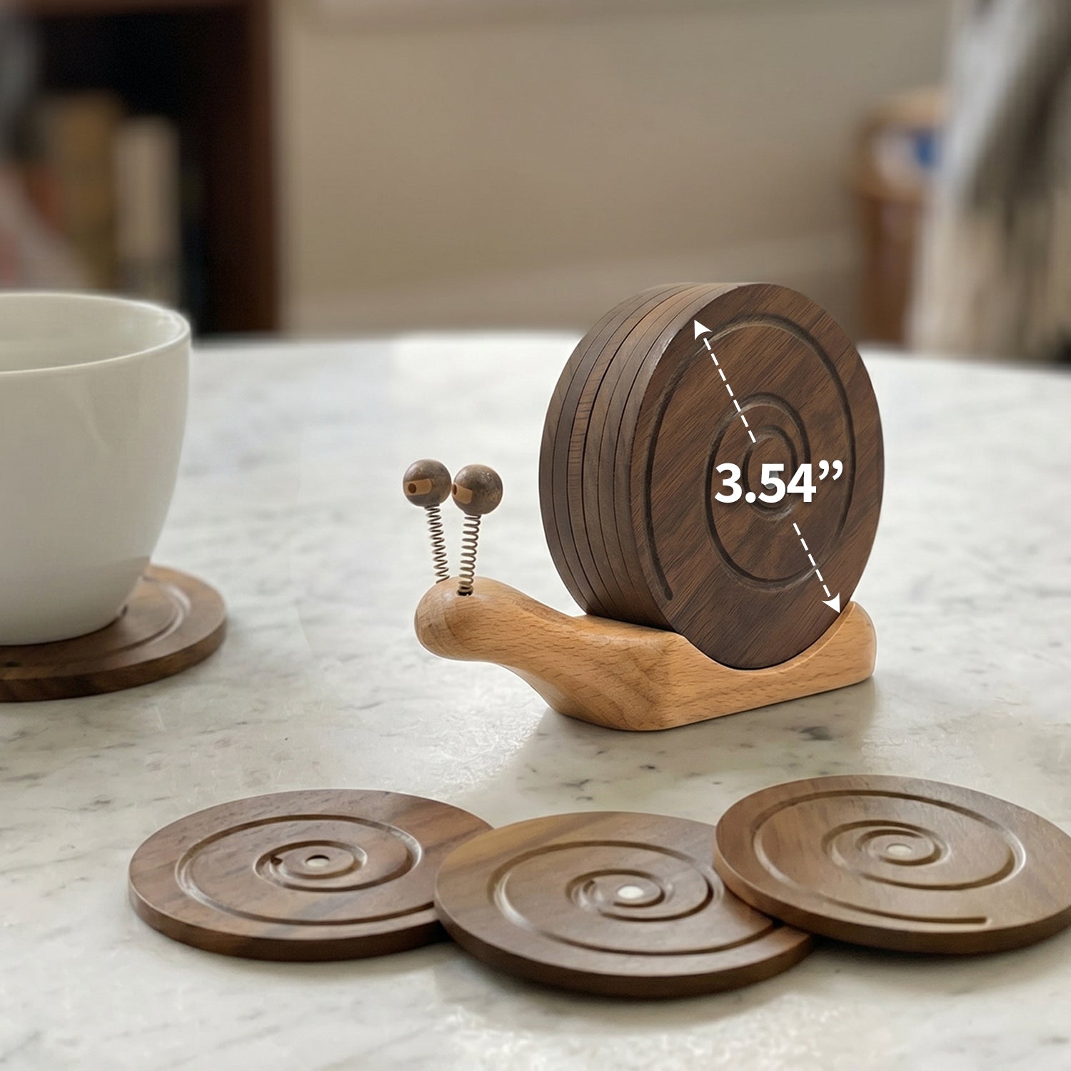Snail Magnetic Wooden Coasters with Holder - Set of 6