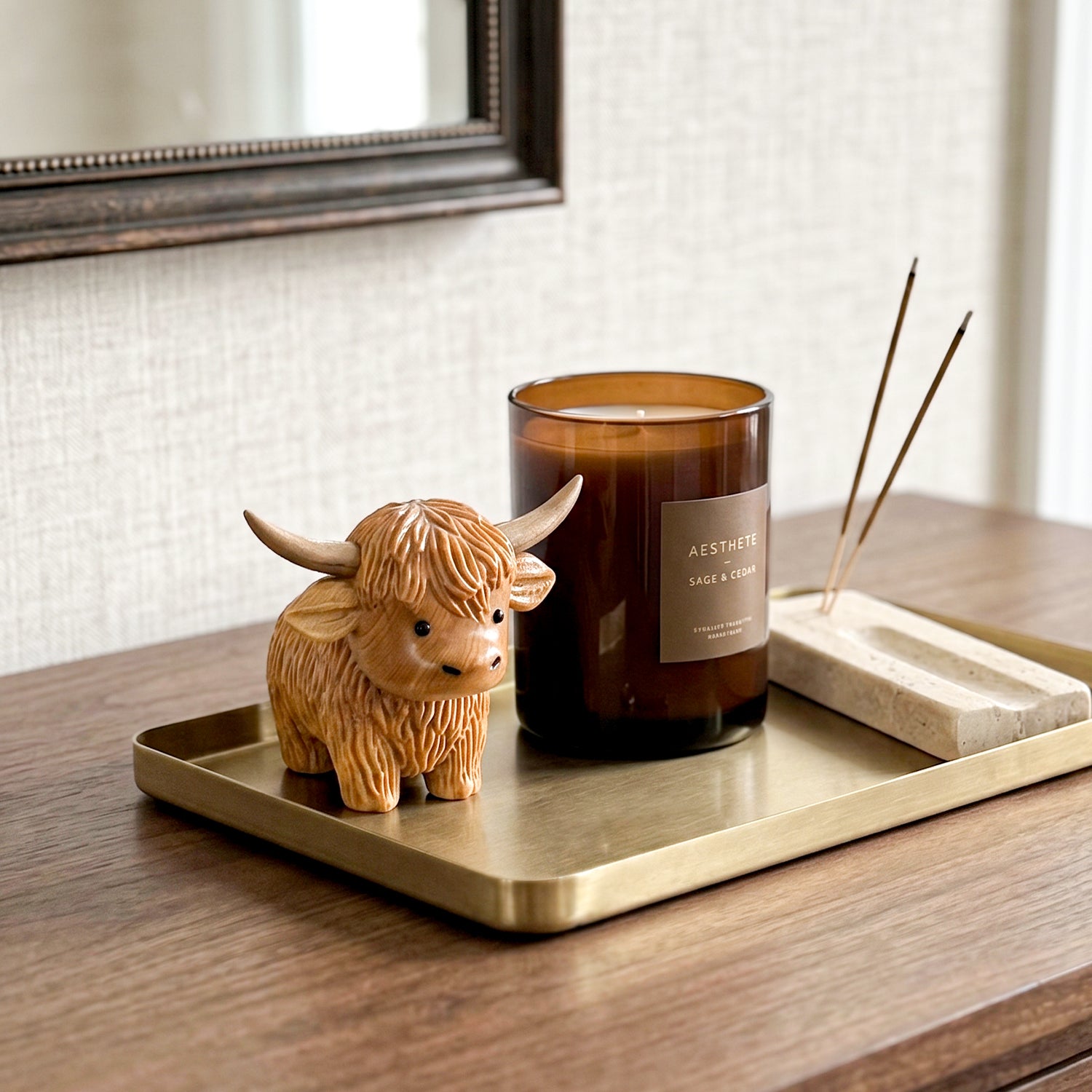 Highland Cow Figurine - Hand-carved Wooden Animal Figurine