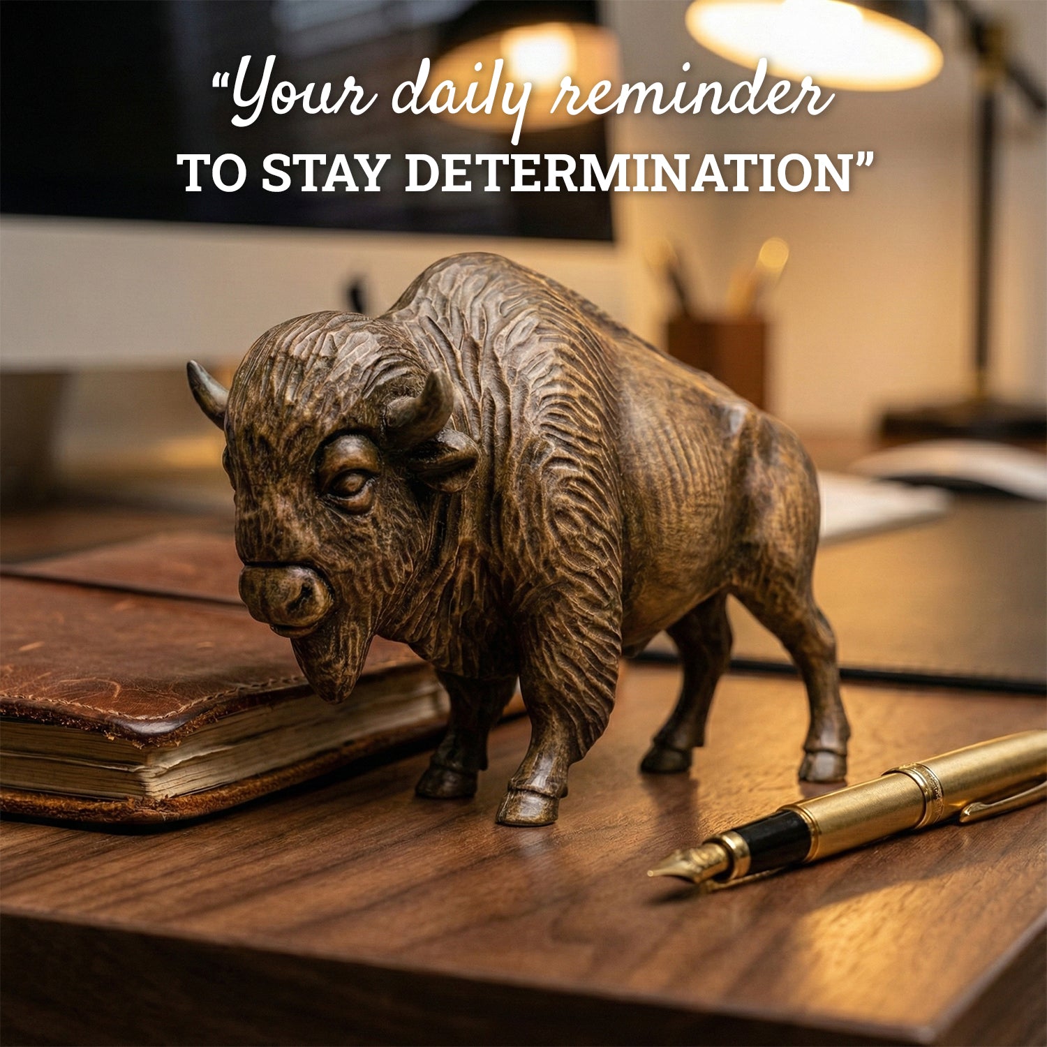 Hand Carved Wooden Bison Figurine - Rustic Western Decor & Buffalo Statue - Solid Wood American Buffalo Sculpture - Western Home Accents Gift for Men