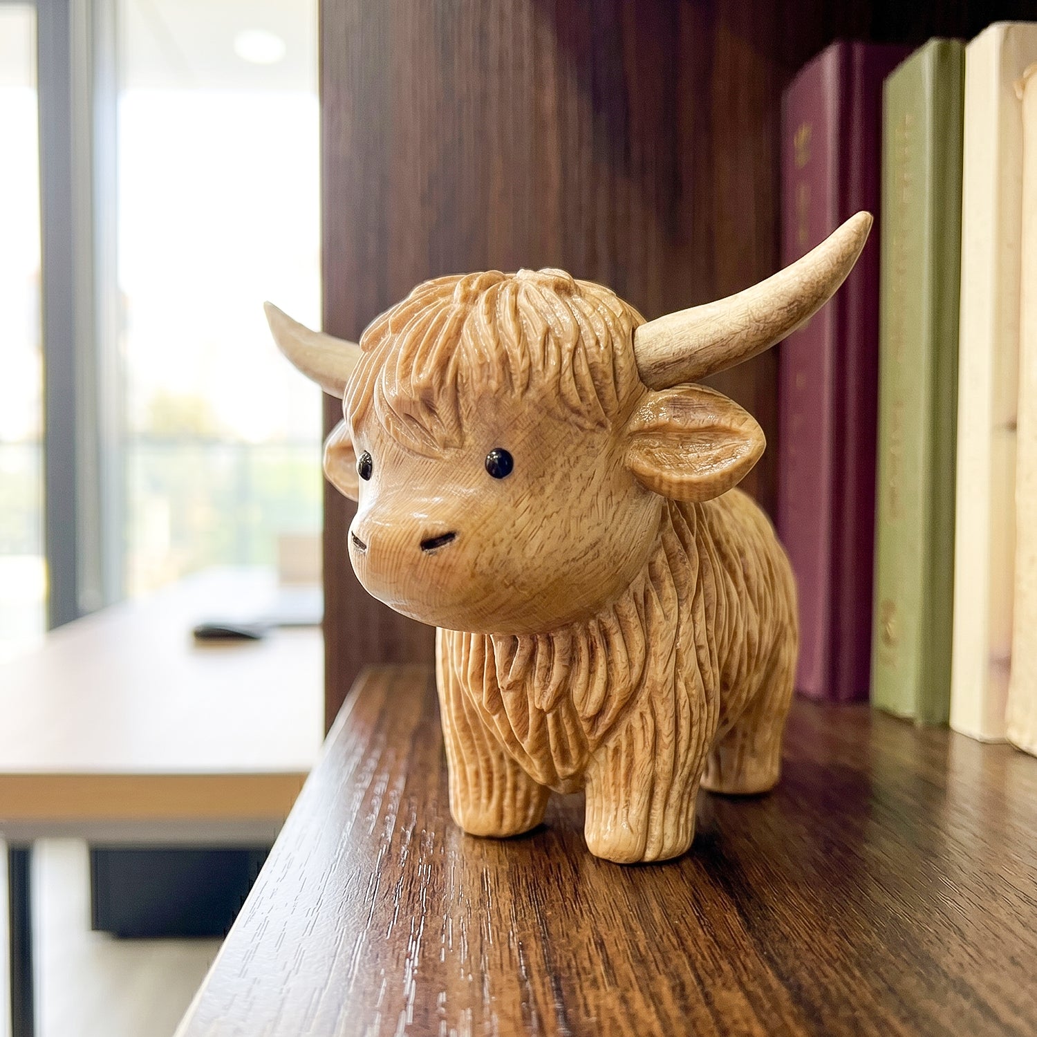 Highland Cow Figurine | Hand-Carved Wood Decor | BeeRusty