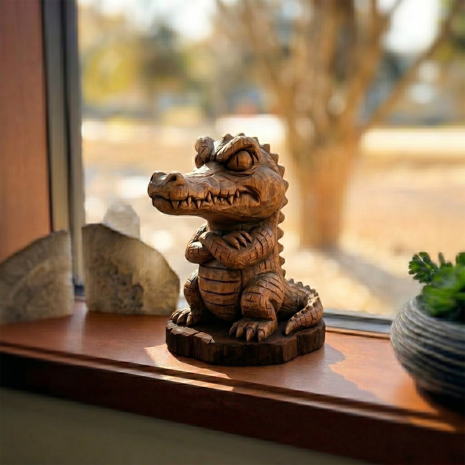 Crocodile Figurine - Hand-carved Wooden Animal Figurine