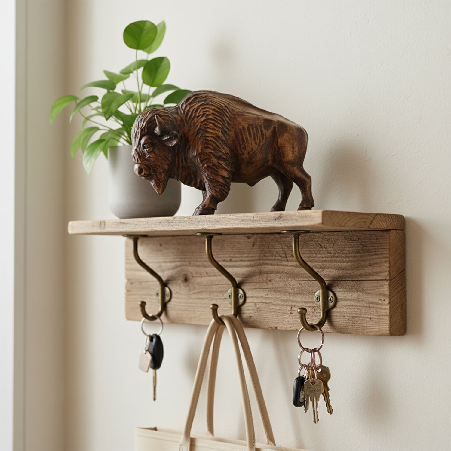Hand Carved Wooden Bison Figurine - Rustic Western Decor & Buffalo Statue - Solid Wood American Buffalo Sculpture - Western Home Accents Gift for Men