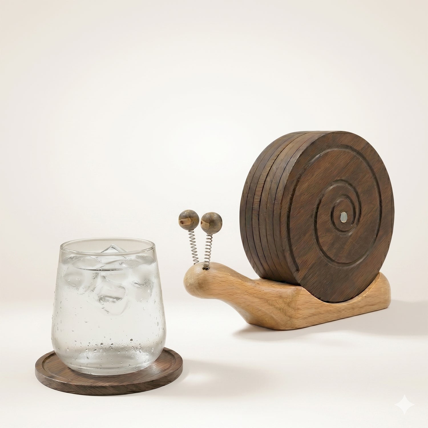 Snail Magnetic Wooden Coasters with Holder - Set of 6