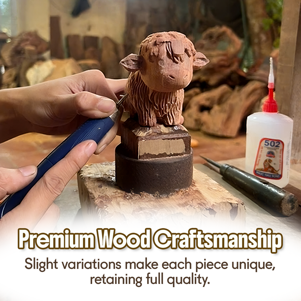 BeeRusty™ - Hand-Carved Wooden Highland Cow Figurine