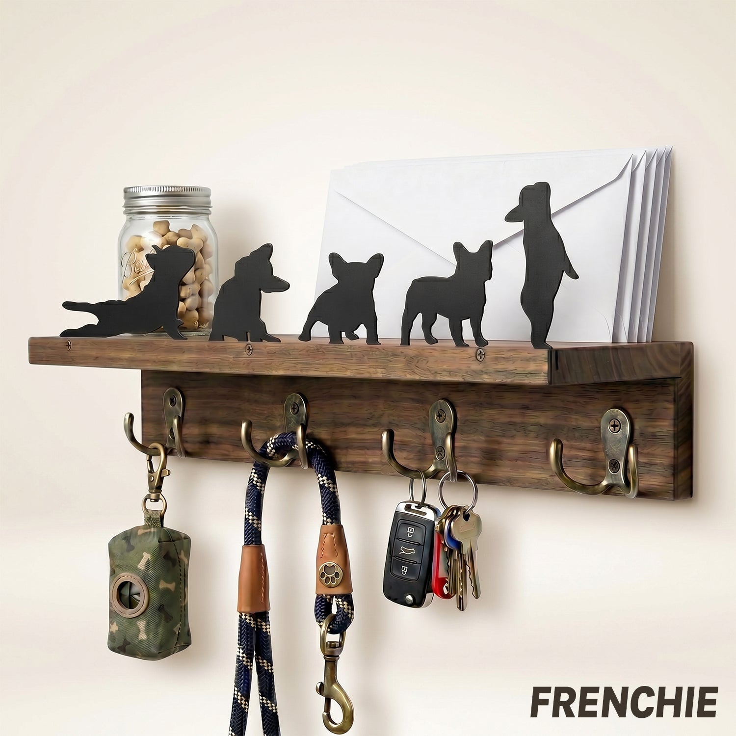 Wall Mounted Key Holder - Walnut Leash Hanger & Entryway Organizer (Custom Available)