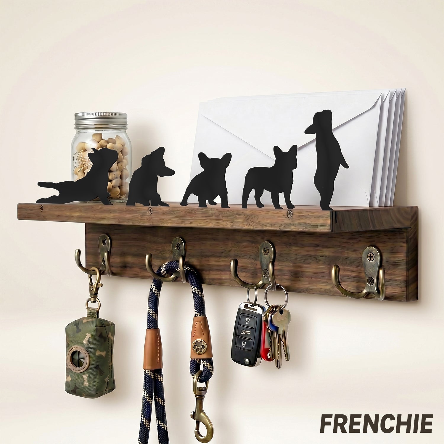 Wall Mounted Key Holder - Walnut Leash Hanger & Entryway Organizer (Custom Available)