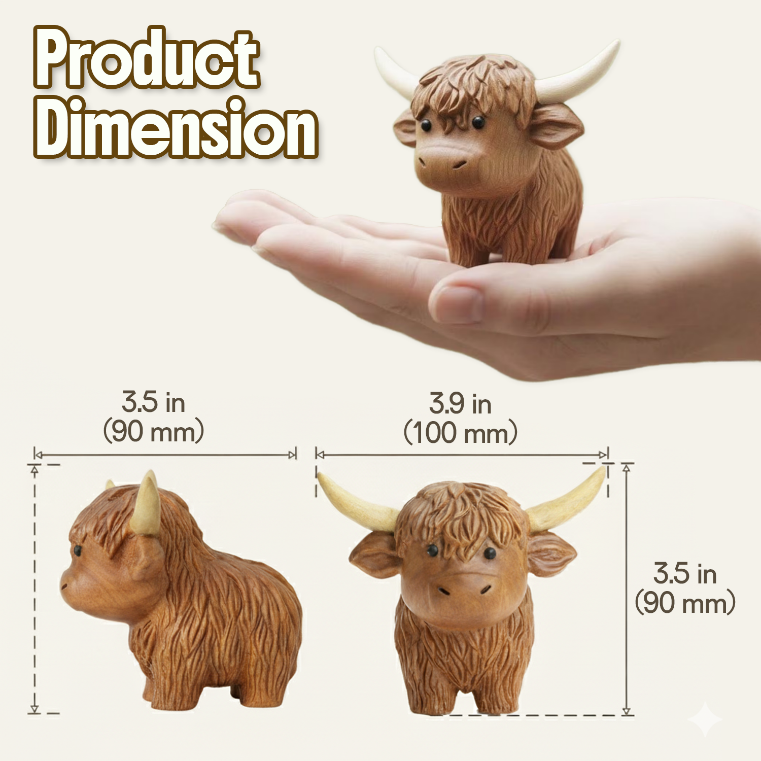 BeeRusty™ - Hand-Carved Wooden Highland Cow Figurine