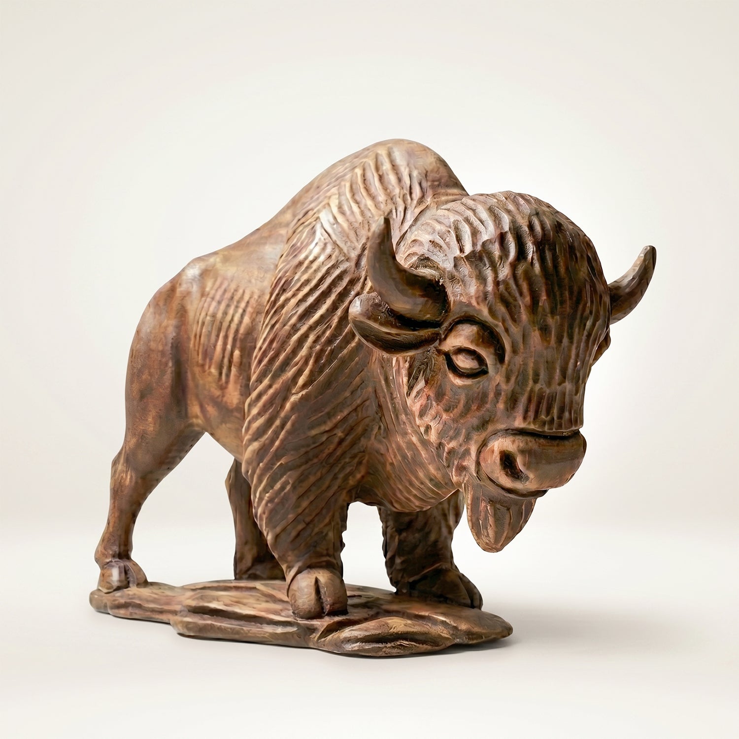 Bison Figurine - Hand-carved Wooden Animal Figurine