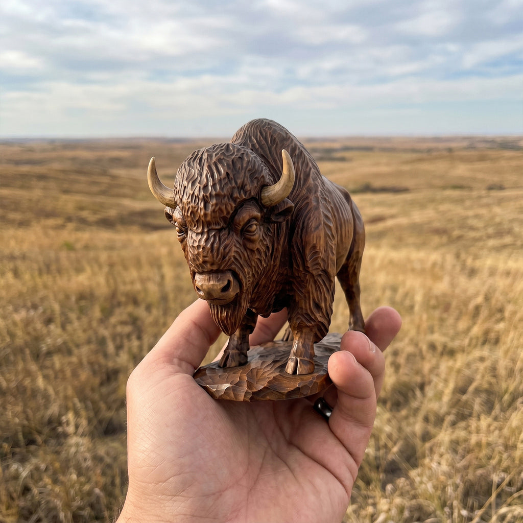Beerusty Bison Figurine - Hand-carved Wooden Animal Figurine – BeeRusty