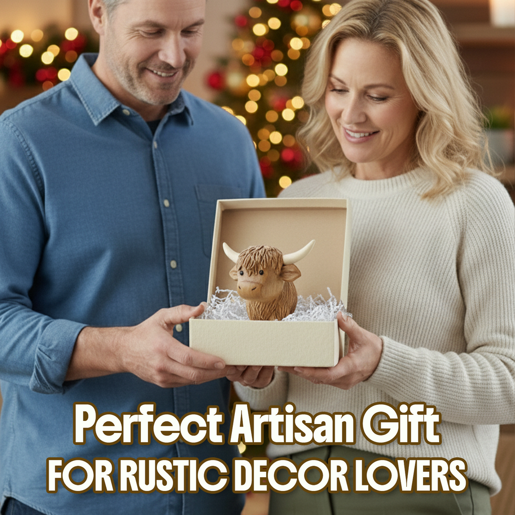 BeeRusty™ - Hand-Carved Wooden Highland Cow Figurine