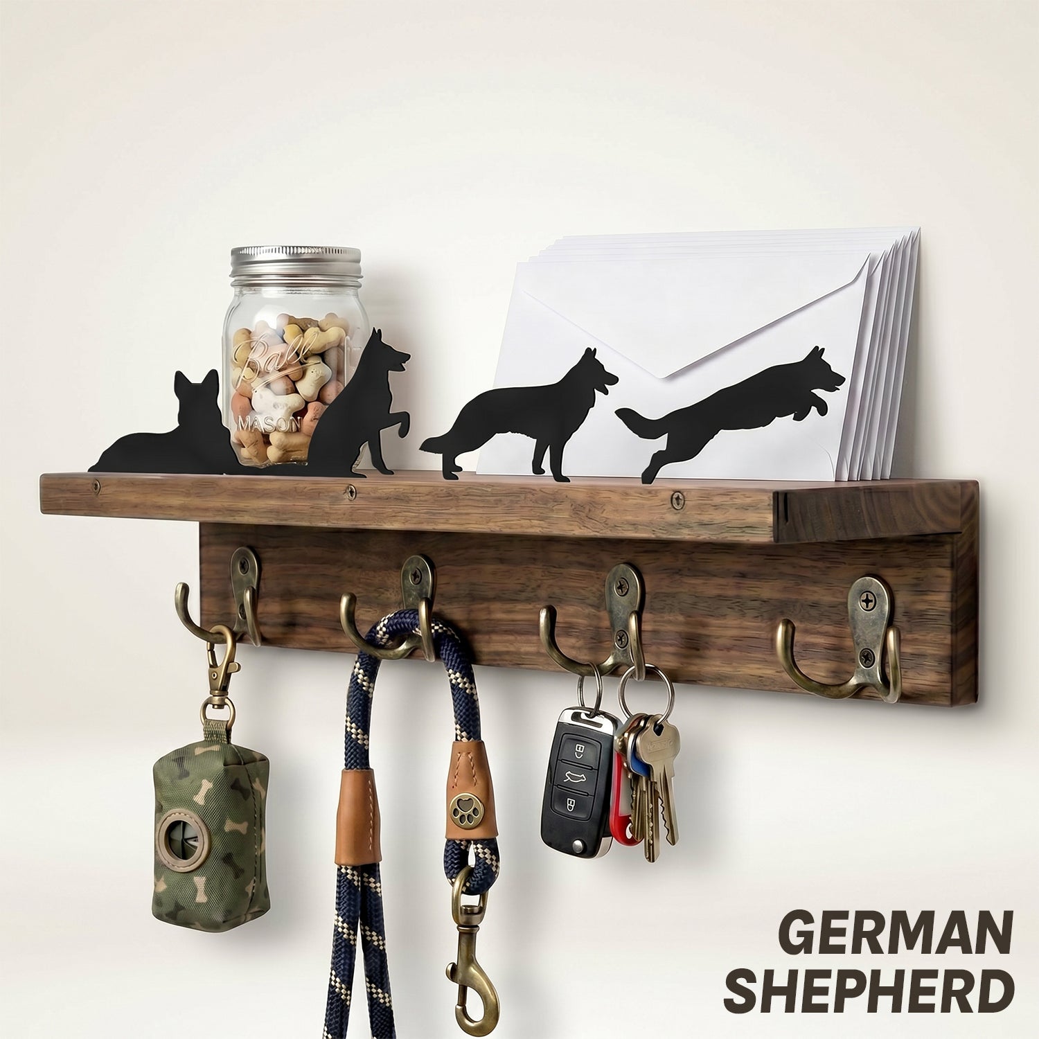 Wall Mounted Key Holder - Walnut Leash Hanger & Entryway Organizer (Custom Available)