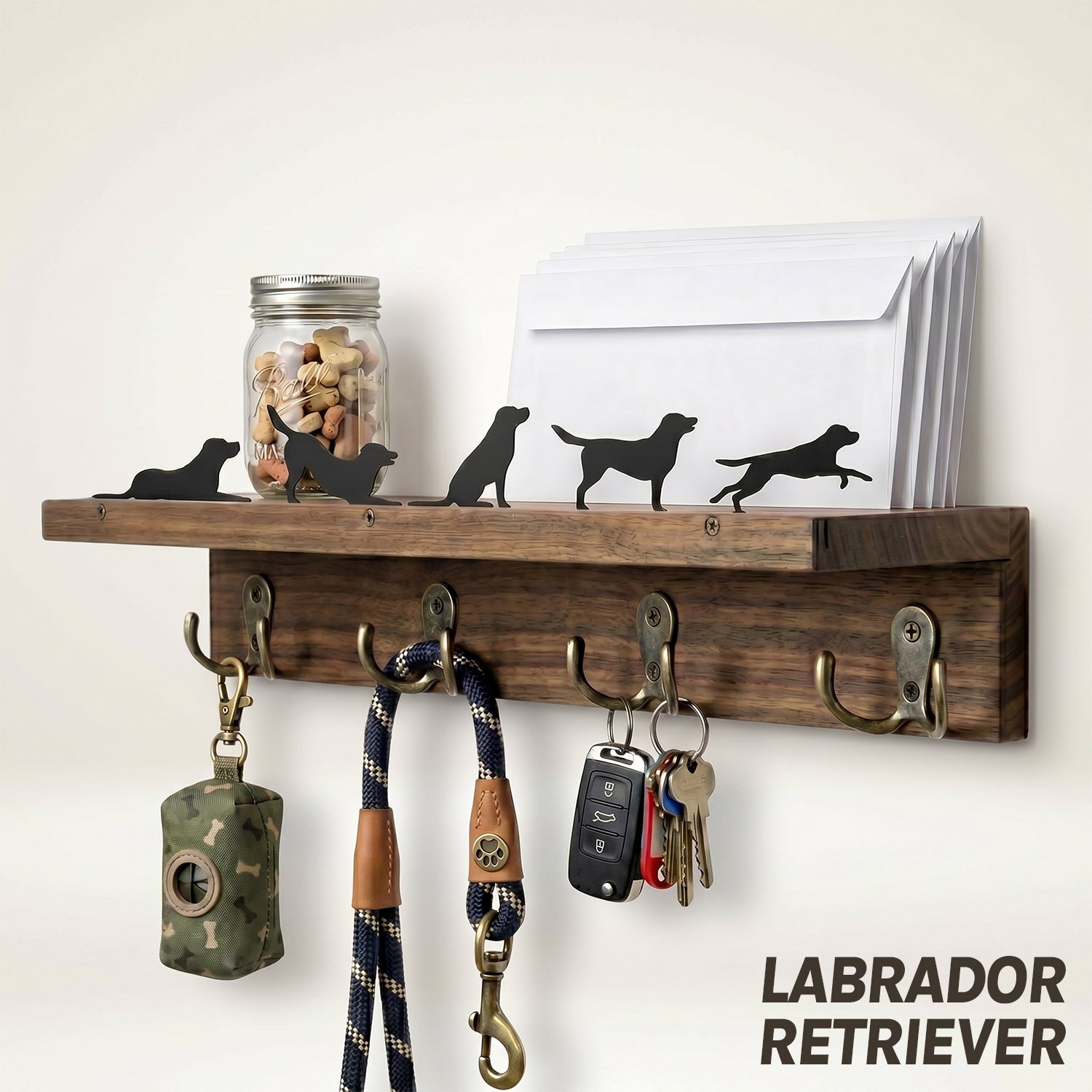 Wall Mounted Key Holder - Walnut Leash Hanger & Entryway Organizer (Custom Available)