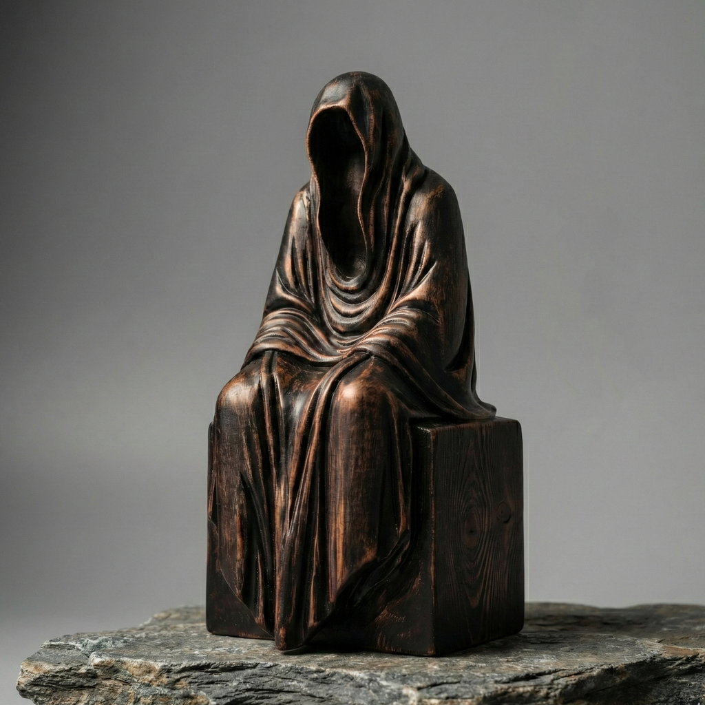 Handmade Wooden Grim Reaper Rustic Gothic Bookshelf & Table Decor Figurine