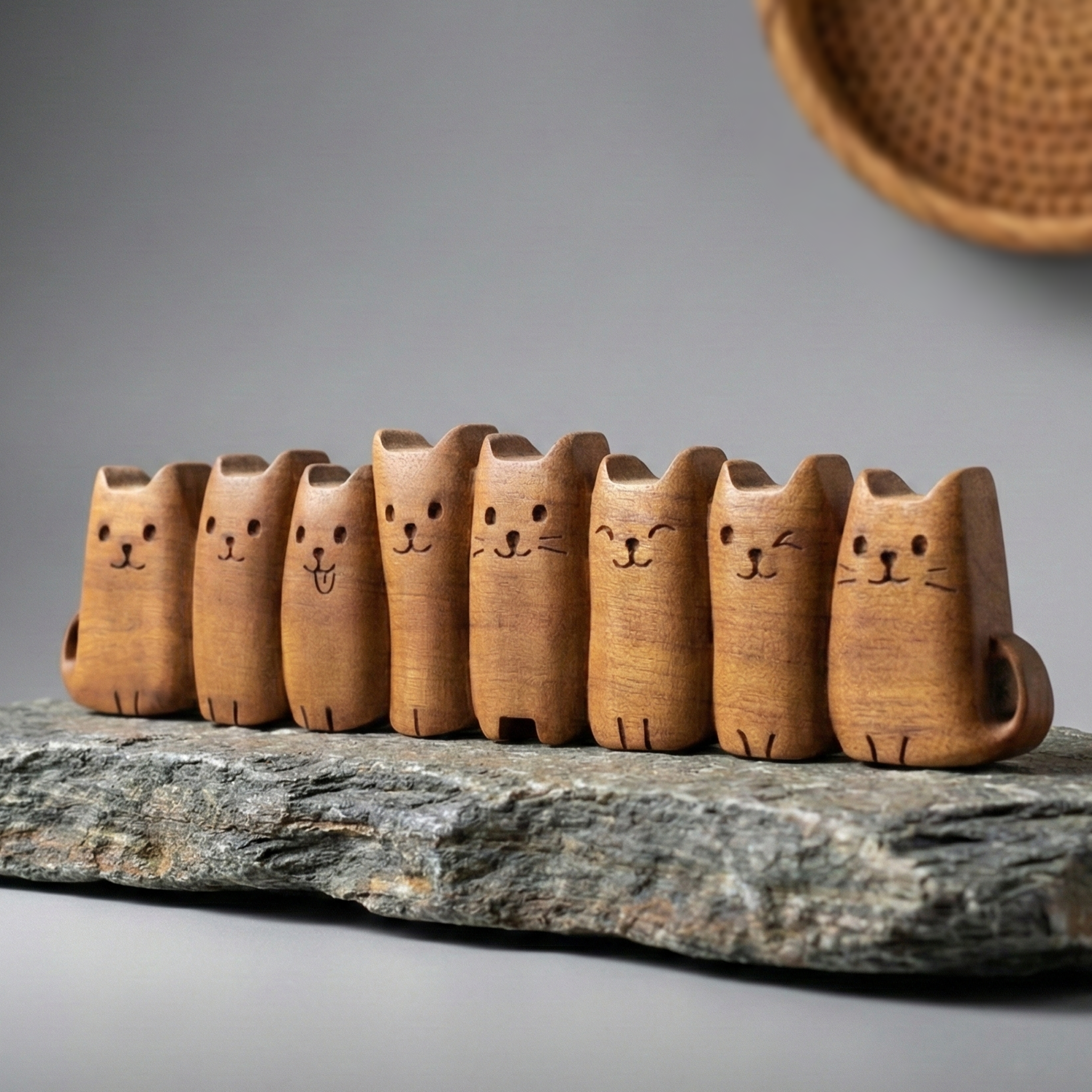 BeeRusty™ - Hand-Carved Wooden Cat Figurine