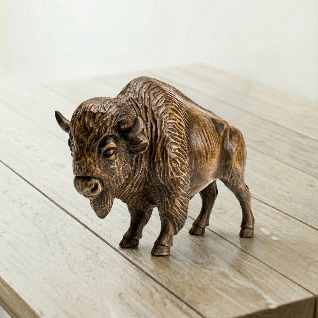 BeeRusty™ Hand-Carved Wooden Bison Figurine