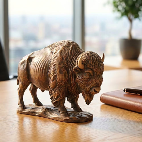 Bison Figurine - Hand-carved Wooden Animal Figurine