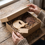 Elephant wooden coaster set packaged as a gift in a kraft box