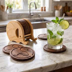 Elephant coaster set on a kitchen counter with a mojito cocktail