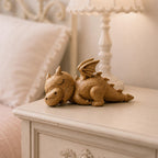 Wooden dragon figurine detail view