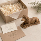 Wooden dachshund figurine with gift box packaging