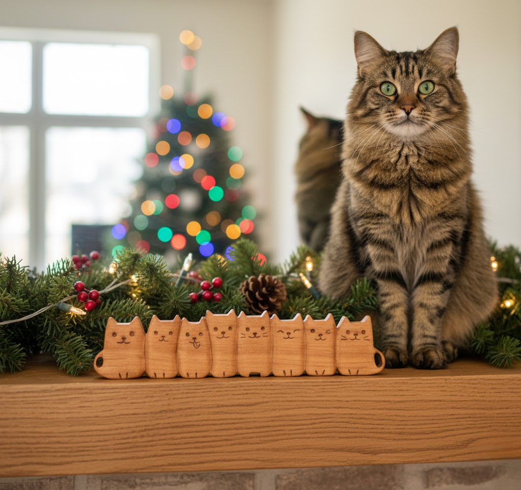 BeeRusty™ - Hand-Carved Wooden Cat Figurine