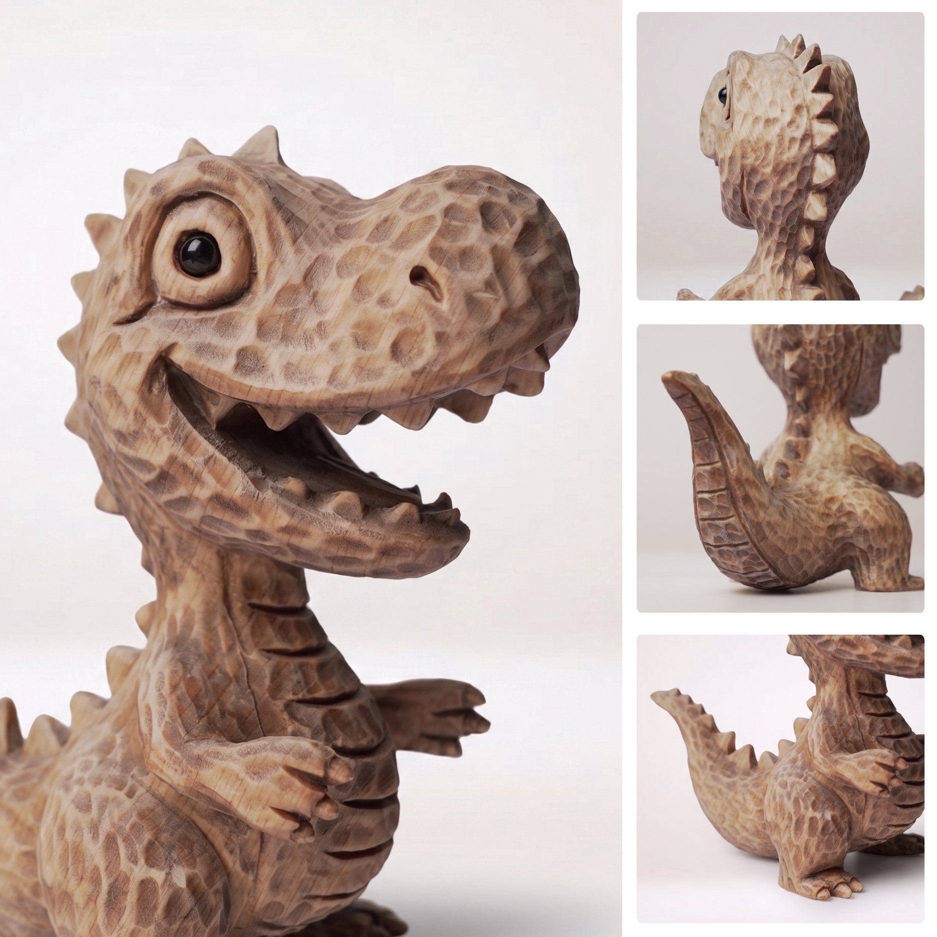 T-Rex Figurine - Hand-carved Wooden Animal Figurine